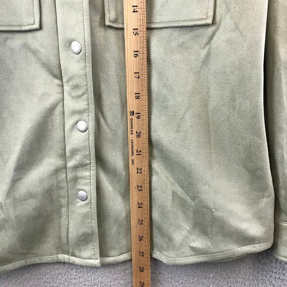 Levi’s Shirt Jacket Women’s XS Green Faux Suede Zip Snap Front Microsuede - Picture 5 of 10